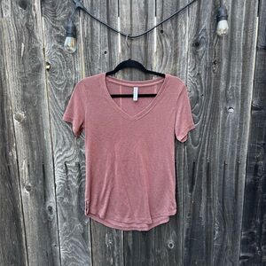 Athleta Orange-Pink Breezy Short Sleeve V Neck T Shirt Size Small